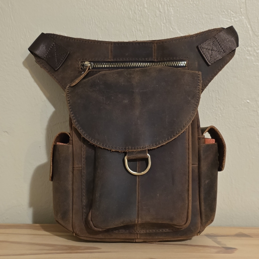 Mens Brown Leather Waist/thigh Bag Pouch NWOT